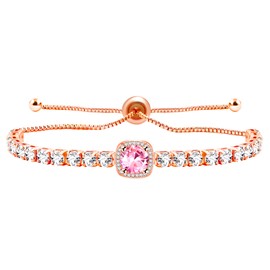 JunyiDIY Pink Zircon Charm Bracelet, Girl Fashion Crystal Bracelet Birthday Party Adjustable Bracelet Daughter Teen Girl Friend Gift