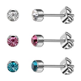 3 Pairs/Set Women's Stud Earrings Titanium Girls Earrings Hypoallergenic Crystal Men's Earrings 4 mm/5 mm Silver/Black/Rose Gold/Gold-Plated Earrings, Titanium Titanium, Titanium