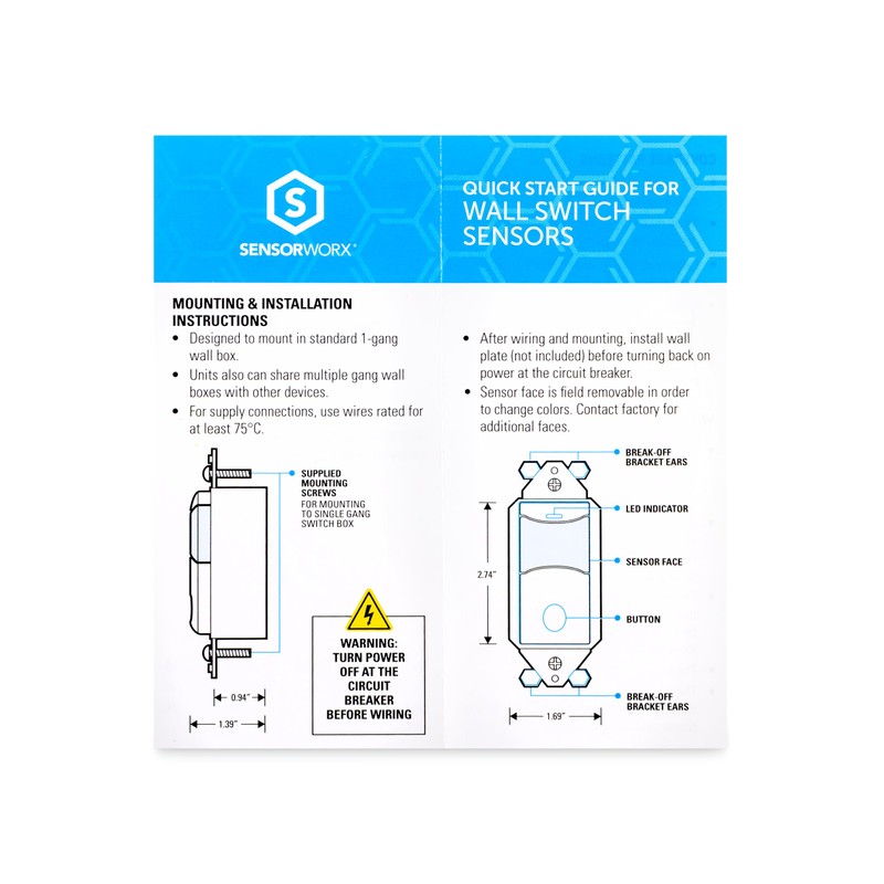 SENSORWORX SWX-101-WH Wall Switch Occupancy Sensor White - Single Pole