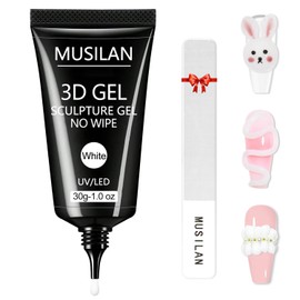 MUSILAN 3D Nail Gel Art - 30g White Nail Sculpting Gel for Nails Tips,Molding, Drawing, Nail Charms & Gems, Chrome Powder and Rhinestone Design No Wipe, UV Curing Needed Salon & DIY Use