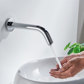 Wall Mount Automatic Faucet with Sensor Stainless Steel DC Powered Hands Touch Free Bathroom Tap, Chrome