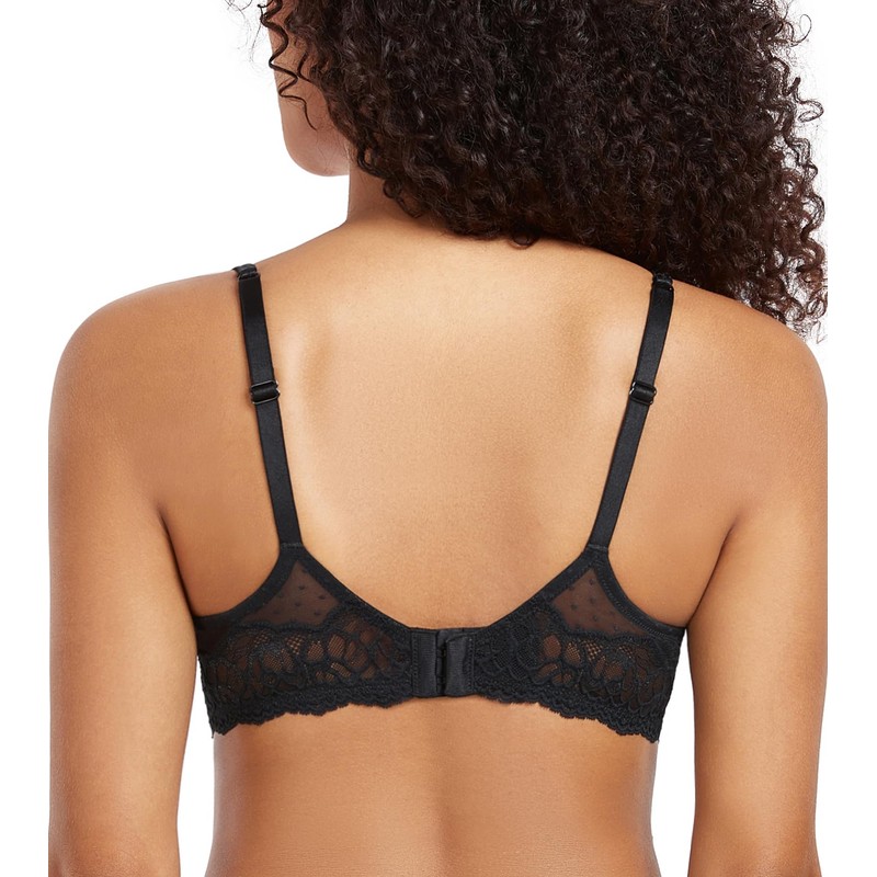DotVol Women's Large Sizes Transparent Underwired Unlined Balconette Bra Lace