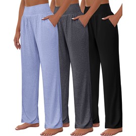 Neer 3 Pcs Women's Wide Leg Yoga Pant Comfy Loose Sweatpants High Waist Lounge Casual Athletic Pant Workout Joggers Pant (Black, Gray, Blue,Xx-Large)