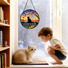 Cat Memorial Suncatcher Stained Glass Window Hanging Cat SunCatcher Memorial Ornaments Memorial Gifts for Loss of Cat Pet Loss Sympathy Gift Stained Glass Kit 7.8 in Cat Decor