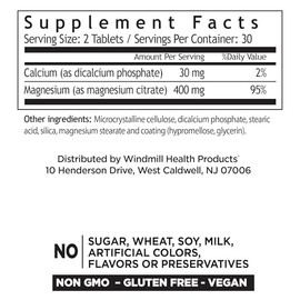 Windmill Natural Vitamins Magnesium Citrate 400 mg, Immune Support, Supports Muscle Recovery, Supports Healthy Heart, 60 Count, 30 Servings