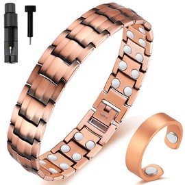 Cigmag Copper Bracelet for Men Double Row Ultra Strength Magnets 99.99% Pure Copper Magnetic Bracelet & Ring with Adjustable Sizing Tool for Jewelry Gift Set