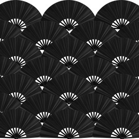Blulu 24 Pcs Large Folding Fans for Line Dancing 13 Inch Boots on the Ground Fans for Line Dancing for Women Men Big Silk Clack Popping Make Loud Sound for Edm Music Party Decorations(Black)