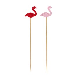 Restaurantware 4.7 Inch Bamboo Skewers 100 Durable Decorative Skewers - Flamingo Design Disposable Red And Pink Bamboo Appetizer Picks With Sharp Edge Smooth Finish