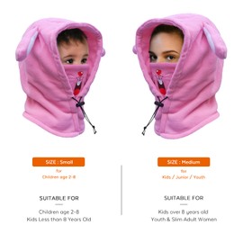 Kids Balaclava Ski Mask, Boys/Girls Washable Fleece Winter Hat with Face Cover for Windproof,Rabbit,M