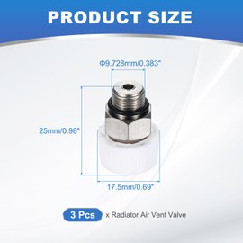 PATIKIL 1/8" BSP Male Thread Manual Radiator Air Vent Valves, 3 Pack Nickel Plated Brass Plug Valve No Need Key for Radiator Heater, Silver White