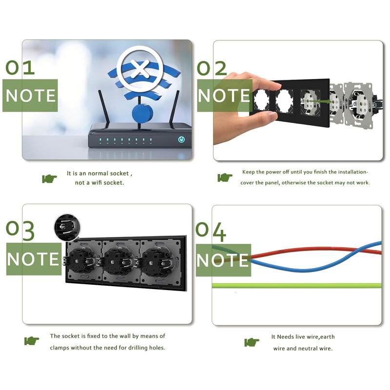 BSEED 3-Way Socket with Waterproof Cover, Schuko Socket with Plug-In