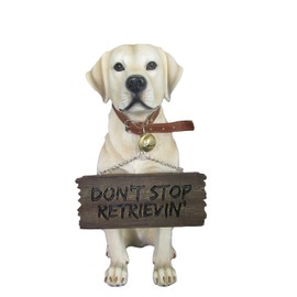 DWK-HD37476 - Labrador Retriever 14 Inch Puppy Dog with Welcome Sign Statue - Fantastic Detail Hand Painted Sculpture - Lab Art Decor Figurine Bust - Decorative Poly-Resin Outdoor Animal Figure