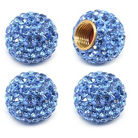 MECHCOS Car Wheel Tire Valve Caps, 4 Pack Crystal Rhinestone Car Tire Wheel Valve Stem Air Caps for Car Tire Accessories Universal for Cars, SUVs, Bicycle, Trucks and Motorcycles - Blue