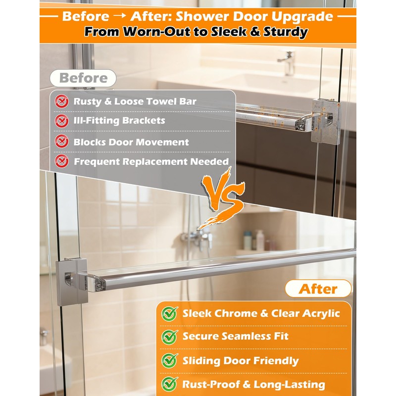 IWIWE 30" Long Chrome Framed Sliding Shower Door Towel Bar