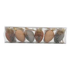 Macosa EX237722 Egg Hangers, Pack of 6 with Feather, Easter Decoration, Table Decoration, Decorative Eggs, Spring Decoration, Easter Eggs