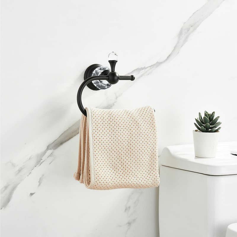 WOLIBEER Crystal Bathroom Hardware, Black 24 Inch Towel Bar Set