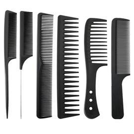 6Pcs Barberology Hair Comb Set, Carbon Fiber Barber Comb, Fine and Wide Tooth Barber Flattop Comb, Hair Dressing Cutting Combs, Anti-static Rat Tail Combs for Barber Salon Hairdressing or Home
