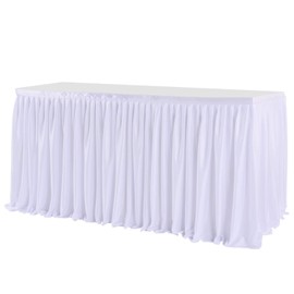 17ft White Table Skirts for Rectangle Tables Polyester Pleated Table Skirt Ruffle Tablecloth for Wedding Birthday Party Baby Shower Bridal Shower Banquet Table Decorations
