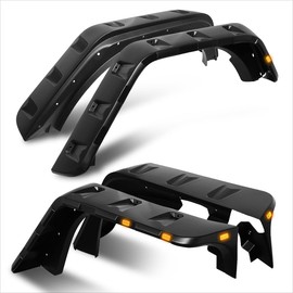 [4Pcs-Set] Pocket-Rivet Style Wheel Fender Flares w/LED Marker Compatible with 07-18 Jeep Wrangler JK