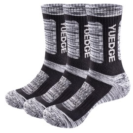 YUEDGE 3 Pairs Women's Socks with Wicking Cushion Crew Socks Outdoor Multi Performance Hiking Trekking Running Walking Socks WXL 6-10 Black, Black, 6-10, black
