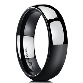 King Will Basic 6mm Men's Black Tungsten Carbide Ring Domed High Polished Comfort Fit Wedding Band 10.5
