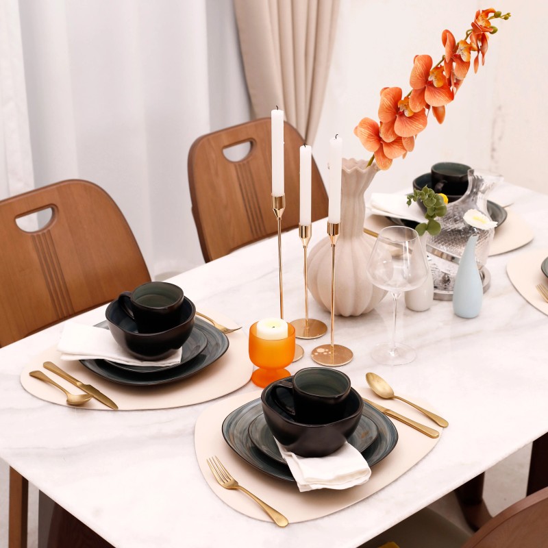 16pcs Ceramic Dinner Set Green Square Shape Dinnerware Set for