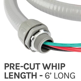 Cambridge 6 ft. Electrical AC Whip Kit, ½ in. Connectors, 3 10-Gauge Wires, Plastic Ends
