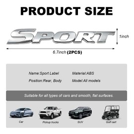 KVAEY 2 PCS 3D Metal Car Sport Sticker, Chrome-Plated Personalise Sport Emblem Car Tailgate Decal Sticker, Sport Car Side Fender Rear Adhesive Emblem Badge Decals for SUVs Sedans RVs (Silver)