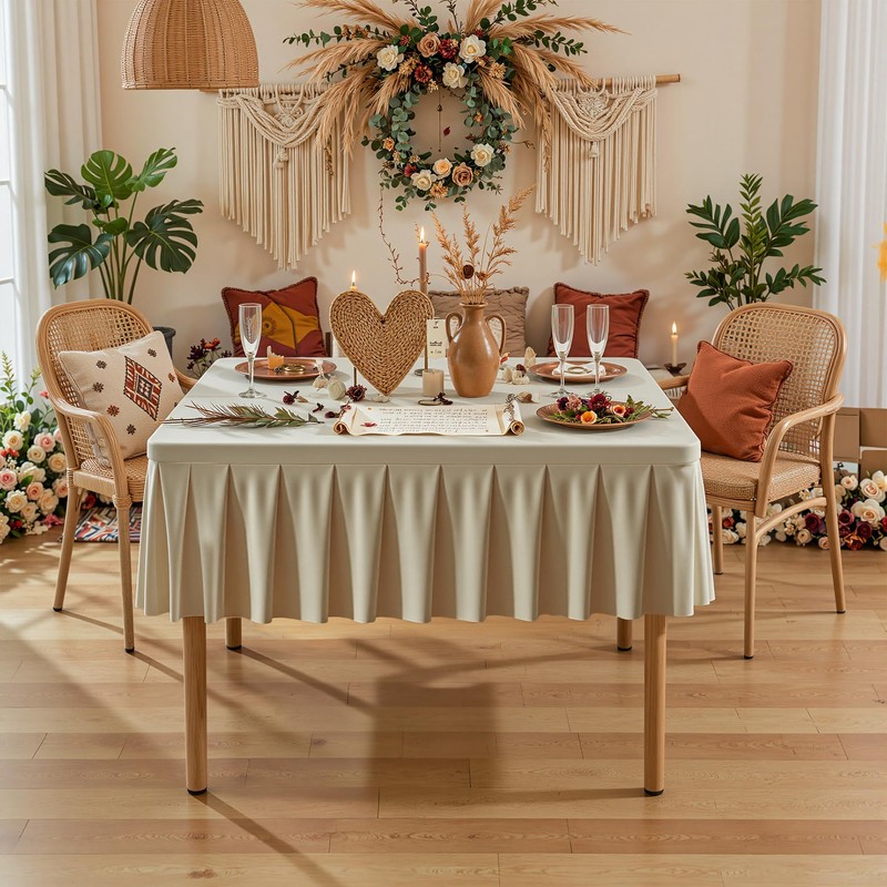 PARTISKY Natural Spandex Square Tablecloths 34x34 Inch, Wrinkle Free Fitted