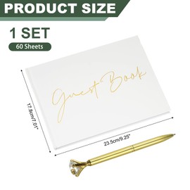 PATIKIL Guest Book, Wedding Guest Sign Book Reception Signature Book Party Decorations Supplies with Diamond Pen for Birthday Bridal Shower, White Words