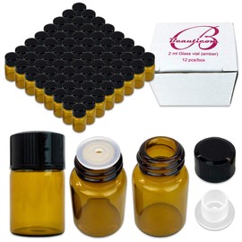 84 Packs Beauticom® 2ML Amber Glass Vial for Essential Oils, Aromatherapy, Fragrance, Serums, Spritzes, with Orifice Reducer and Dropper Top