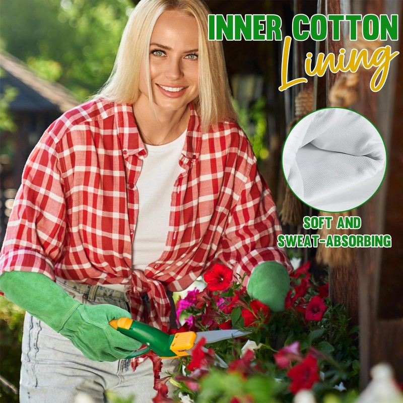HANDLANDY Ladies Leather Gardening Gloves, Thorn Proof Long Gauntlet, Elbow