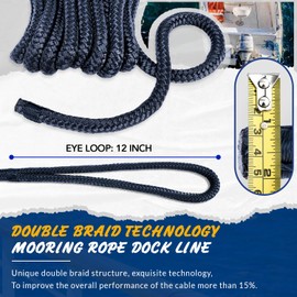 Young Marine 4 Pack 1/2” X 15’ Dock Lines Marine-Grade Double-Braided Nylon Dock Line with 12” Eyelet.Hi-Performance Boat Rope Mooring Rope Dock Line (4)