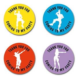 40mm Fort Battle Game Dancer "Thank You For Coming To My Party" Round Stickers for Party Bags & Sweet Cones - Floss, Dab, Take the L, Ride the Pony (24 x Stickers)