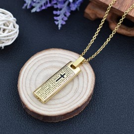 Our Father Lord's Prayer and Cross Urn Pendant Necklace Cremation Urn Necklace Cremation Jewelry Stainless Steel Rectangle Cremation Pendant Memorial Ashes Keepsake Urn Necklace, Stainless Steel, No Gemstone