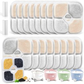 Jortmrd Pack of 18 Cat Fountain Filters for Catit Pixi Filter Drinking Fountain Replacement 2.5 L Cat Water Fountain Filter with 2 Hoses, Triple Filter System Cat Replacement Filter with Resin and
