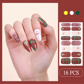 Christmas Nail Full Stickers Christmas Tree Gel Nail Stickers Strips Nail Design Self-Adhesive Santa Claus Snowflake Pattern Stickers Full Wrap Gel Nail Strips Stickers for Women Manicure 4 Sheets