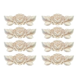 8PCS Unpainted Raw Wood Carved Flower Onlay Furniture Applique Decorative Flower Decal for Cabinet Window Door