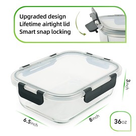 DAS TRUST 5 Pack 36oz Glass Food Storage Containers Meal Prep Containers Reusable Fridge Organizers Lunch Container for Adults Airtight Pizza Salad Storage for Ovens