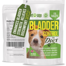 PetSupp Urinary Support and Bladder Control Supplement For Dogs, Contains D-Mannose, Cranberry, Marshmallow Root, Liquorice and Astragalus, Urinary Control, 120 Tablets, Handy Re-sealable Bag