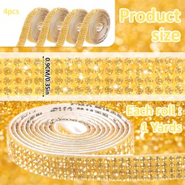 JIYIN Self Adhesive Rhinestone Ribbons, 4 Rolls Gold Glitter Crystal Rhinestone Strips Stickers Bling Rhinestone Strips Tape Rhinestone Decorations for DIY Crafts Clothes Car Shoes(1 Yard)