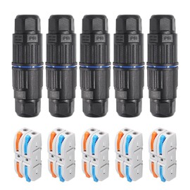 Dealikee 5PCS IP68 Waterproof Junction Box, Outdoor 2 Way Electrical Cable Connector, Replaceable Lever Wire Connectors for AWG 28-12, Quick Screwless Installation