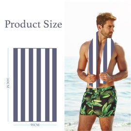 160x90cm Grey Stripe Beach Towels in a Bag Large Microfibre Thin Beach Towel for Adults,Quick Dry Sand Free Light Bath Towel Pool Towel for Men Women,Bathroom,Holiday,Yoga,Gym Sports,Swimming