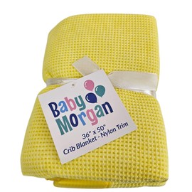 Baby Morgan Blankets - Thermal Waffle Warm Baby Blanket for Crib - Soft and Cozy Baby Crib Blanket for Nursery, Stroller, or Naptime Comfort - Ideal Shower Gift - Yellow, Nylon Trim (36" x 50")