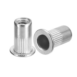 sourcing map #10-32 Rivet Nuts, 30pcs 304 Stainless Steel Knurled Flat Head Threaded Insert Nuts for Plastic Metal