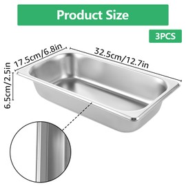 WOPPLXY Breading Bowls Set of 3, 32.5 x 17.5 x 6.5 cm, Stainless Steel for Catering and Kitchen