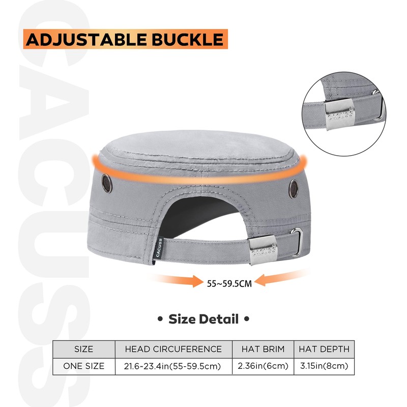 Cacuss Men’s Cotton Army Cap, Cadet Hat, Military Flat Top,