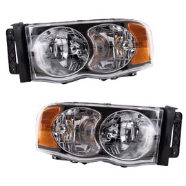 TRQ Headlight Assembly Set Headlights Driver & Passenger Side Halogen Compatible with 2002-2005 Dodge Ram 1500 Ram 2500 Ram 3500 CH2502135 CH2503135