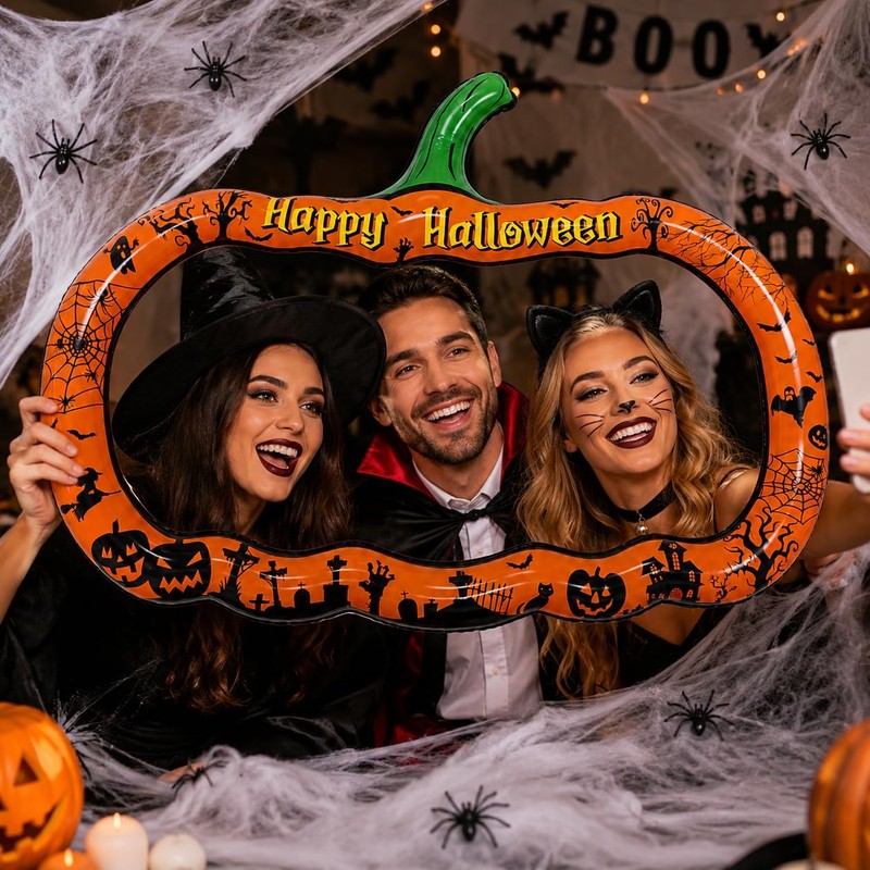 Halloween Inflatable Pumpkin Photo Frame with Spider Web and 6