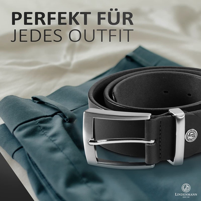 LINDENMANN Men's Leather Belt, Full Cowhide Leather, XXL, Buffalo Leather,
